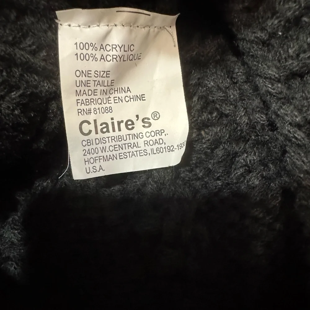 Vintage Claires Boutique Beret French Fashion Hat Black Thick Cable Knit Y2K
